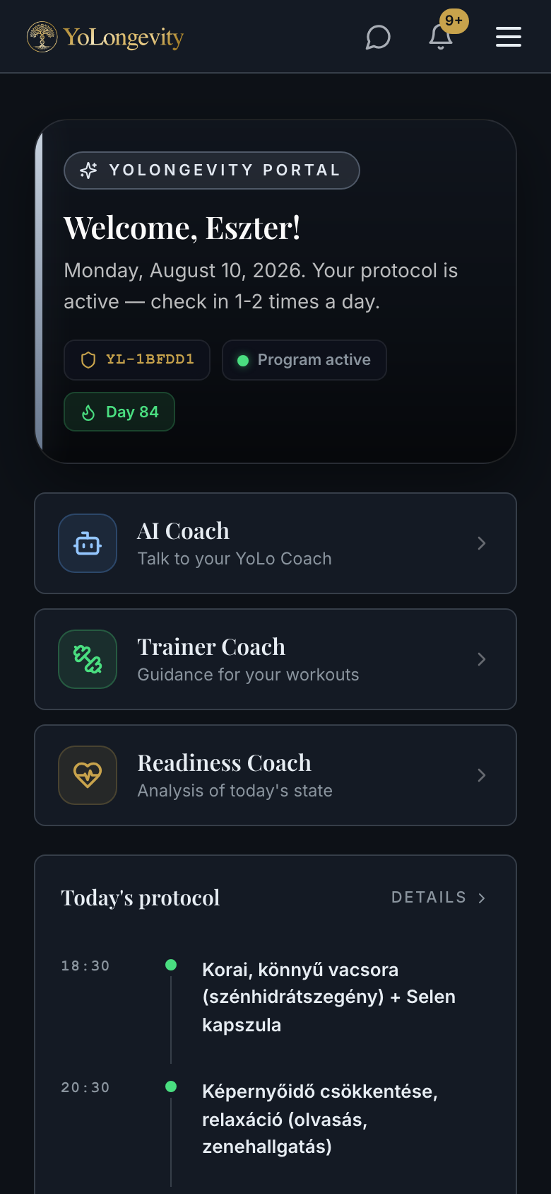 Dashboard — your day on one screen